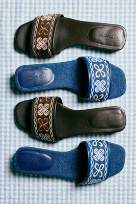 Maeve Embroidered Logo Slide Sandals | Anthropologie (US)