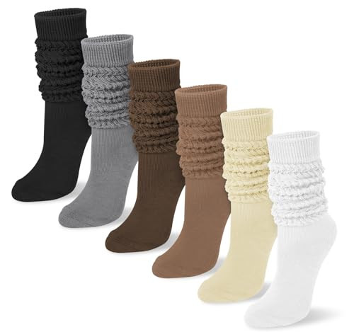 YSense 6 Pairs Slouch Socks Women, Knee High Long Boot Stocking for Women Girls, Soft Knit Casual Crew Slouchy Scrunch Socks Bulk for Spring Summer Winter | Amazon (US)