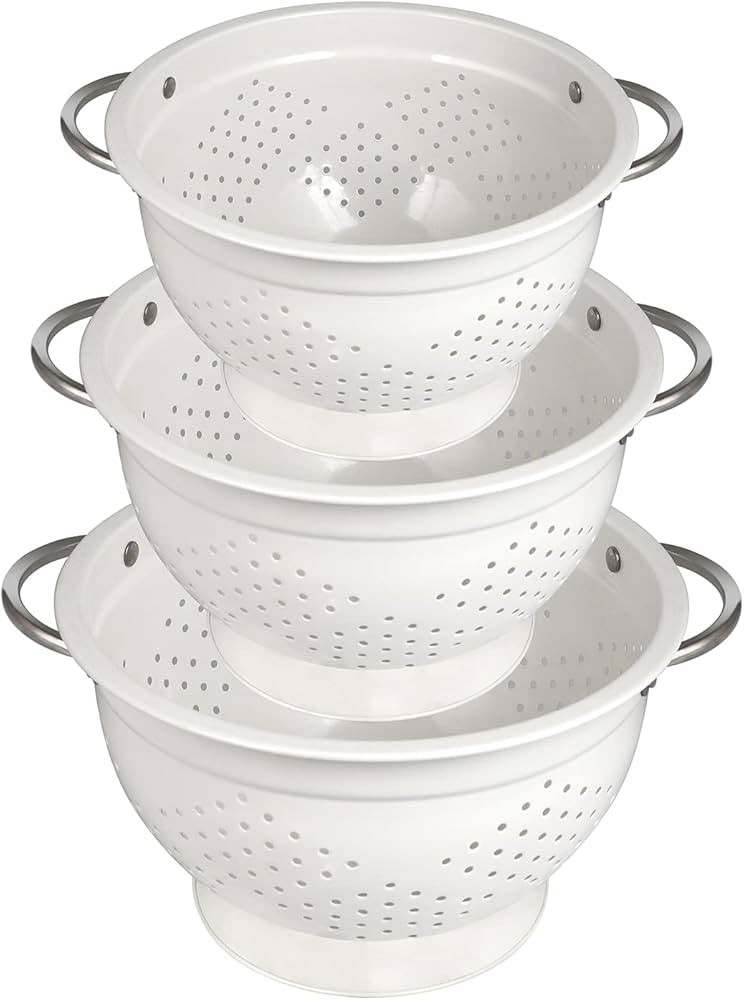 Hillbond Colander Set of 3, 1.5, 3, 5 QT Powder Coated Metal Strainers with Riveted Stainless Ste... | Amazon (US)