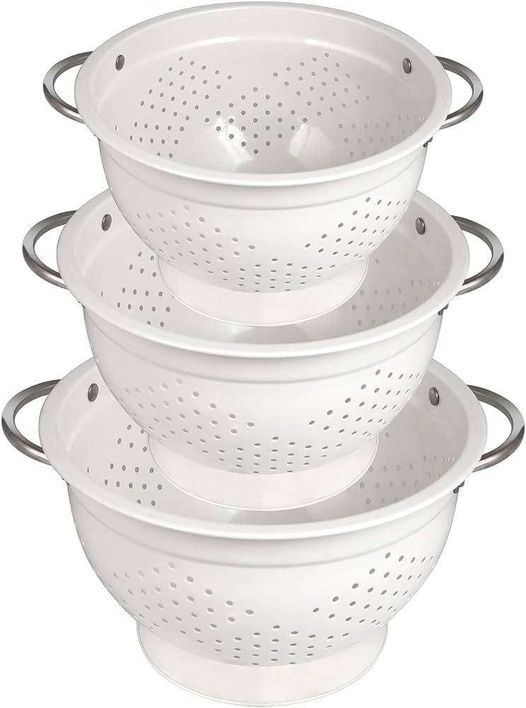 Hillbond Colander Set of 3, 1.5, 3, 5 QT Powder Coated Metal Strainers with Riveted Stainless Ste... | Amazon (US)