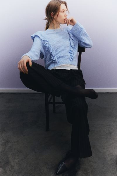 Ruffle-trimmed Textured-knit Sweater | H&M (US + CA)