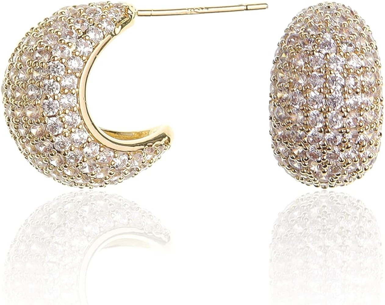 Sonateomber Gold Crystal Hoop Huggie Earrings for Women - Trendy Unique Sparkly Rhinestone CZ Thi... | Amazon (US)