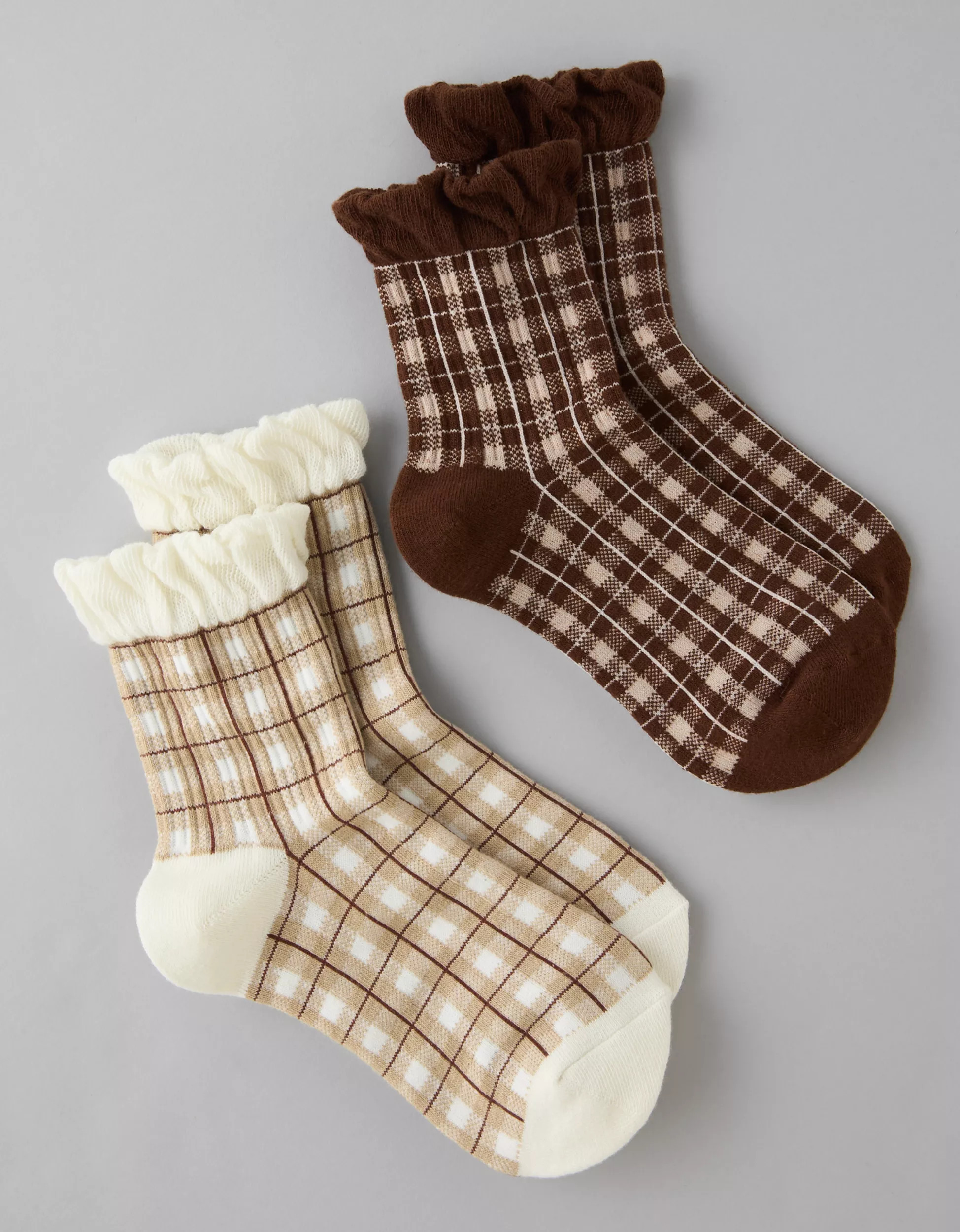 AE Plaid Ruffle Cropped Crew Socks 2-Pack | American Eagle Outfitters (US & CA)