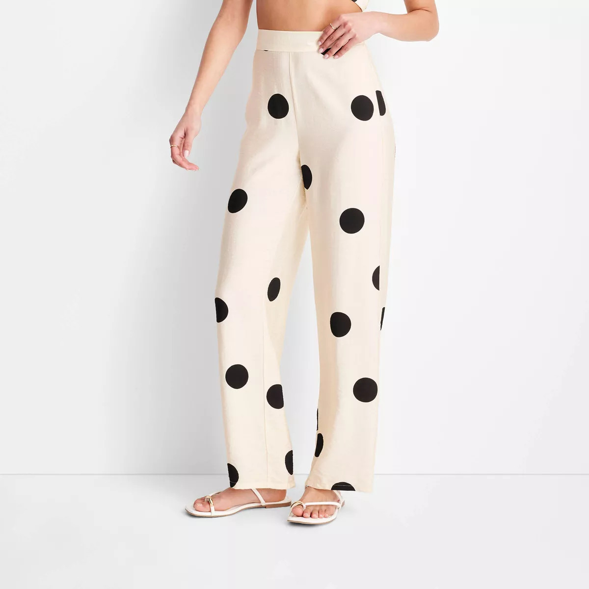 Women's Straight Leg Pants - Future Collective™ with Jenny K. Lopez Cream/Black Polka Dots | Target
