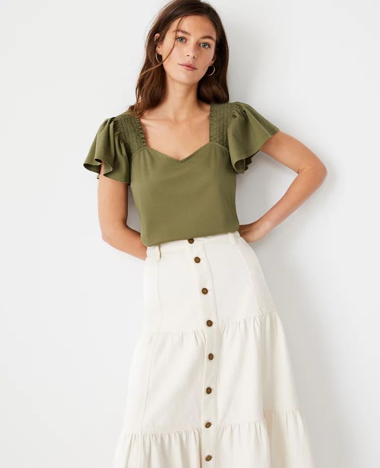 Smocked Flutter Sleeve Top | Ann Taylor (US)