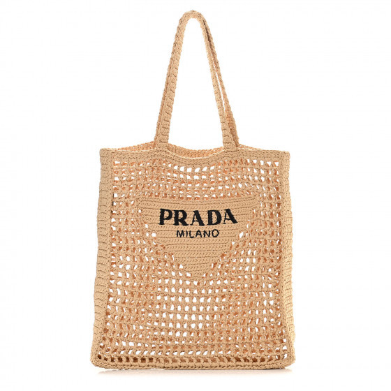 PRADA Raffia Embroidered Logo Tote Bag Naturale | FASHIONPHILE (US)
