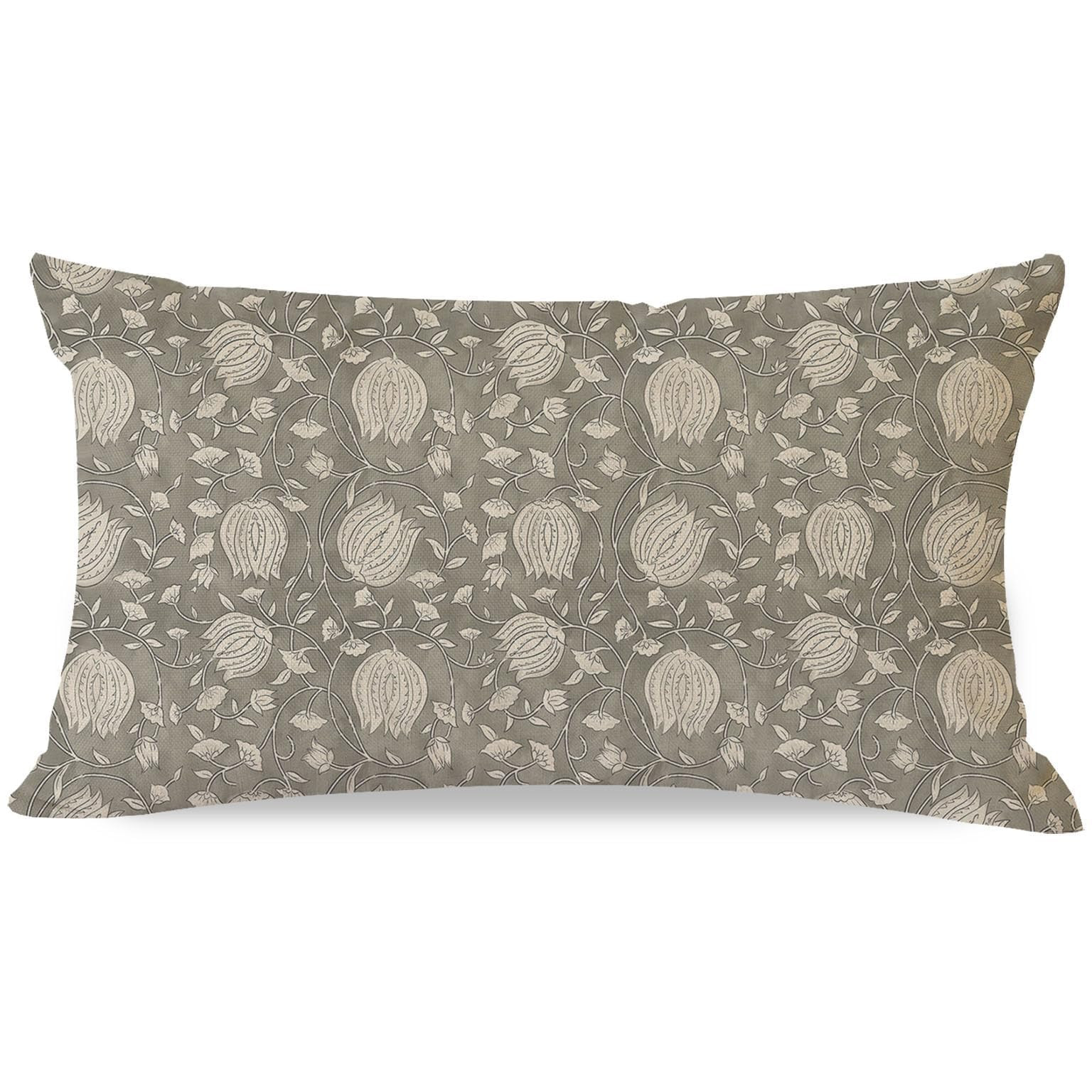 Vintage Floral Block Print Lumbar Decorative Throw Pillow Cover 12x20 Inch Green Outdoor Cottage Spring Summer Decor Cozy Cushion Cases Country Decorations for Home Room Couch | Amazon (US)