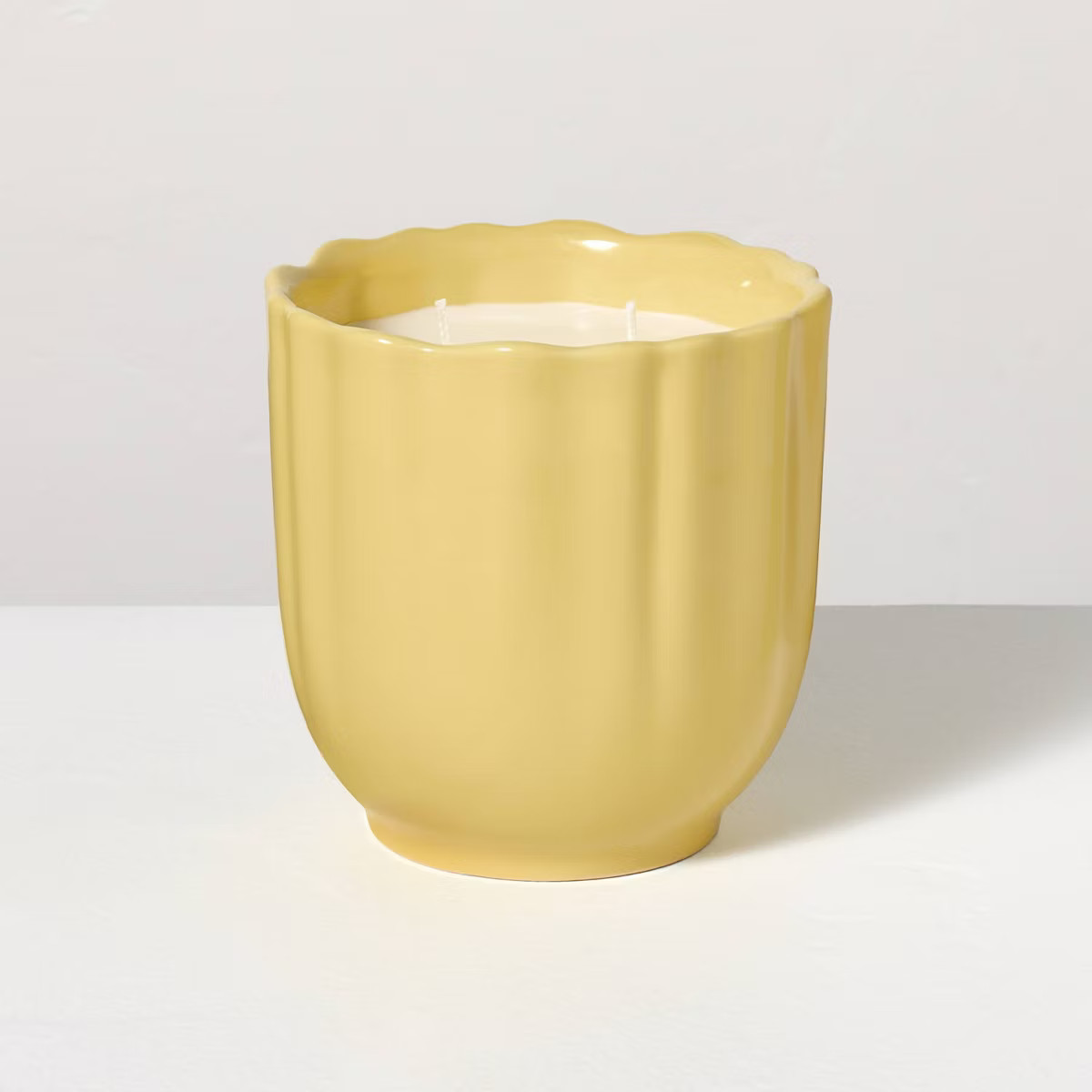 Scalloped Ceramic Driftwood & Amber Jar Candle Yellow - Hearth & Hand™ with Magnolia | Target