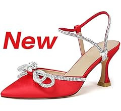 Susanny Women's Closed Toe Rhinstone Wedding Low Heel Slingback Clear Kitten Heels,Adjustable Str... | Amazon (US)