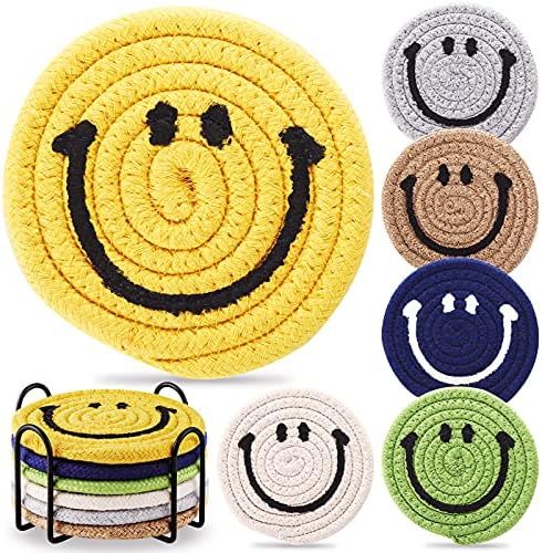 TAOPE Funny Coasters for Drinks with Holder, 6 PCS Handmade Braided Drink Coasters for Coffee Tab... | Amazon (US)