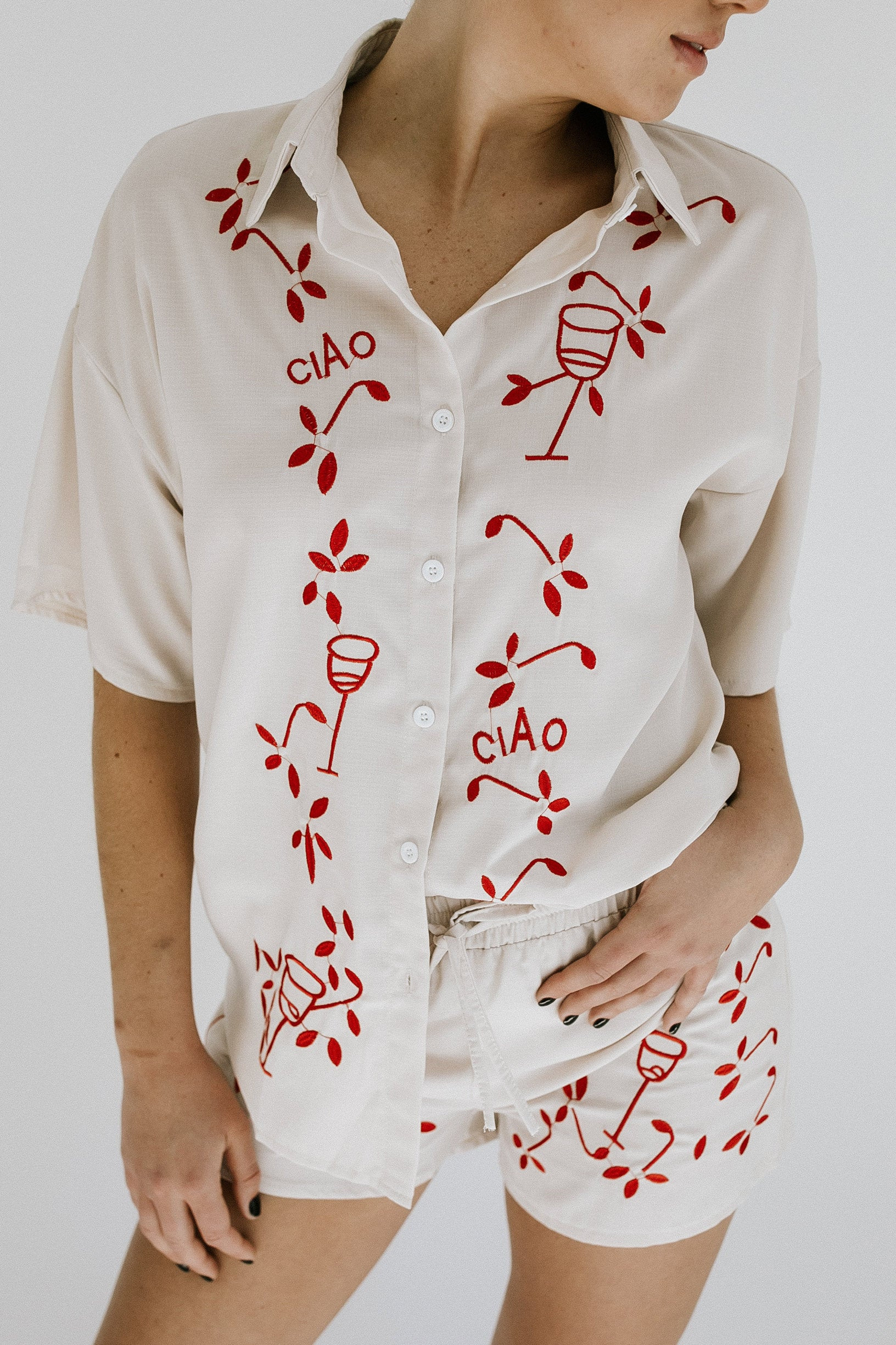 Ciao Top + Short Set - Beige + Red - THELIFESTYLEDCO Shop | THELIFESTYLEDCO
