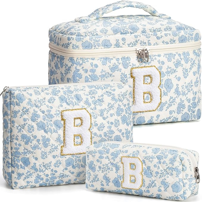 Christmas Gifts for Teen Girls Women - Personalized Initial Makeup Bag Set Quilted Cosmetic Bag F... | Amazon (US)