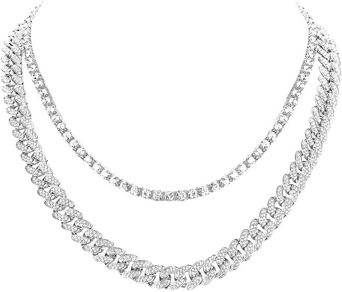 HH BLING EMPIRE Gold Silver Iced Out Diamond Tennis Chain Necklace for Men Women, Rhinestone Tenn... | Amazon (US)