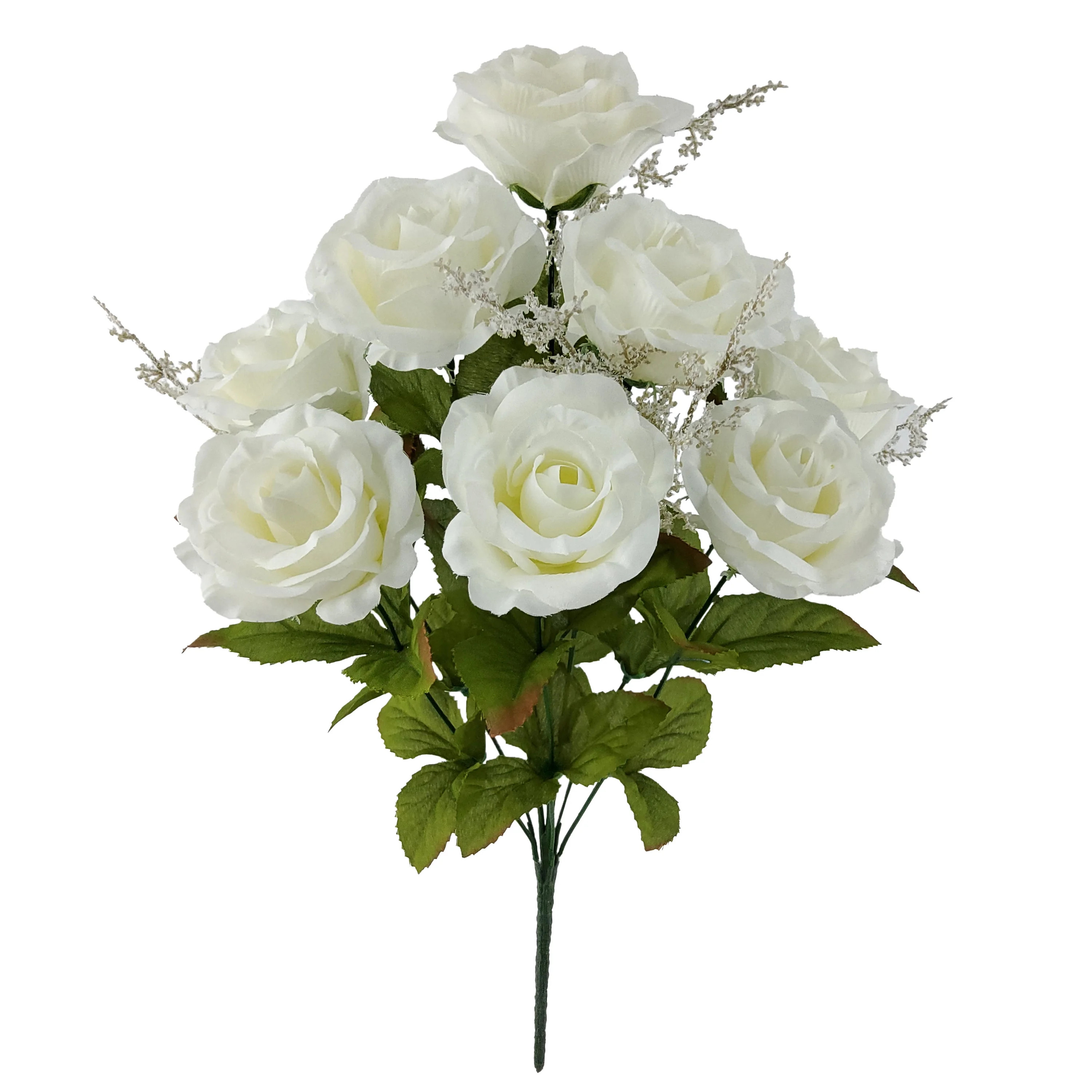 Mainstays Indoor Artificial Rose Floral Bush, White Color, Assembled Height 17.5" | Walmart (US)