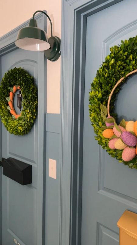 Our girls bedroom doors / “apartment doors“ are ready for spring! I spray-painted the mailbox on the right gold. Spring wreaths, preserved boxwood wreaths, spring doormat, hello doormat, mailboxes, Spring decor, spring home decor, colorful home decor, colorful doormat, carrot wreath, egg wreath

#LTKkids #LTKhome #LTKSeasonal