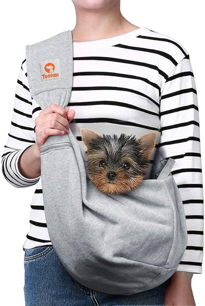 Tomkas Small Dog Sling Carrier - Zipper Pocket & Adjustable Strap - for 3-10 lbs Pets(Grey) | Amazon (US)