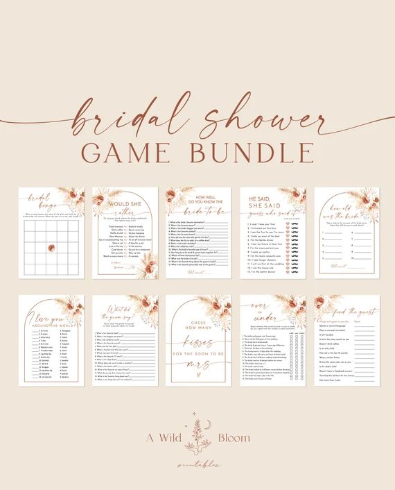 Bridal Shower Games Bundle | Boho Bridal Shower Games | Bridal Brunch Games | Editable Bridal Sho... | Etsy (US)