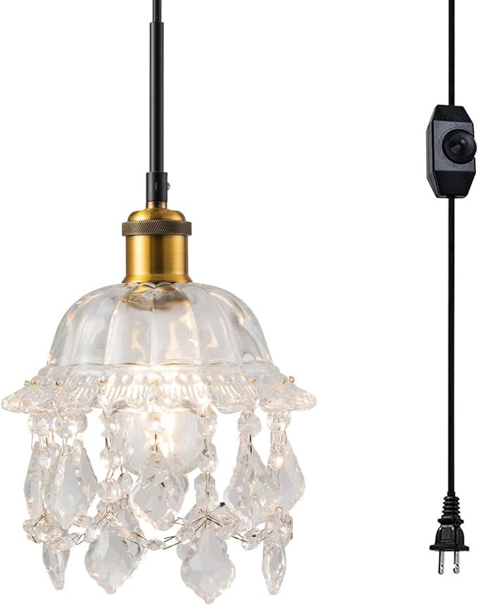 Vintage Plug in Pendant Light Crystal Hanging Lights with 15Ft Black Plug in Cord & On/Off Dimmer... | Amazon (US)