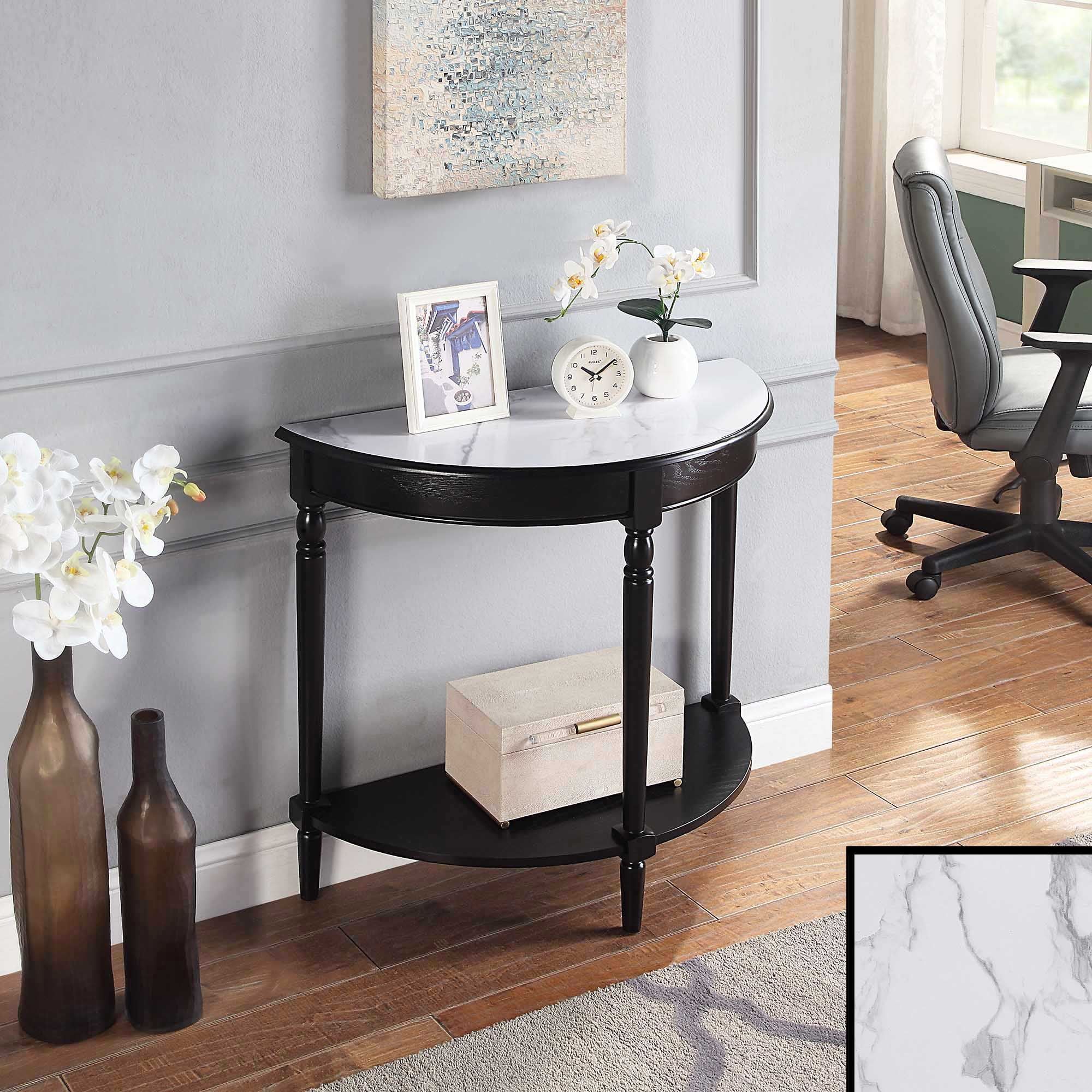 Convenience Concepts French Country Half-Round Entryway Table with Shelf, White Faux Marble/Black | Walmart (US)
