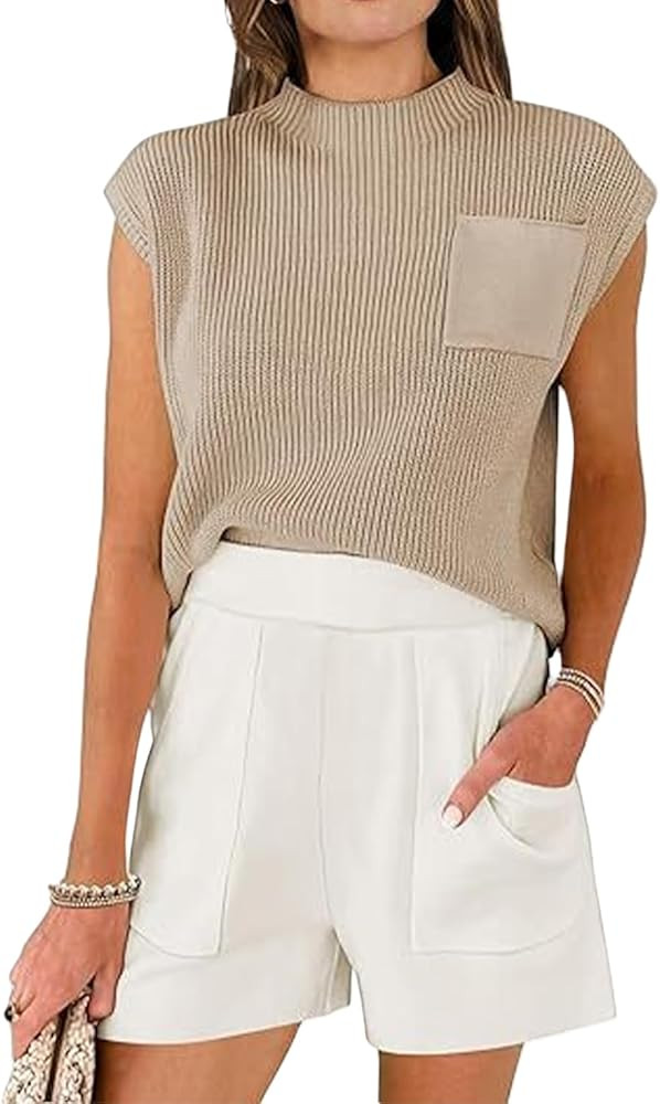 Women's Two Piece Summer Outfits Knit Sweater Short Sets Vest Sleeveless Top and Shorts Lounge Se... | Amazon (US)