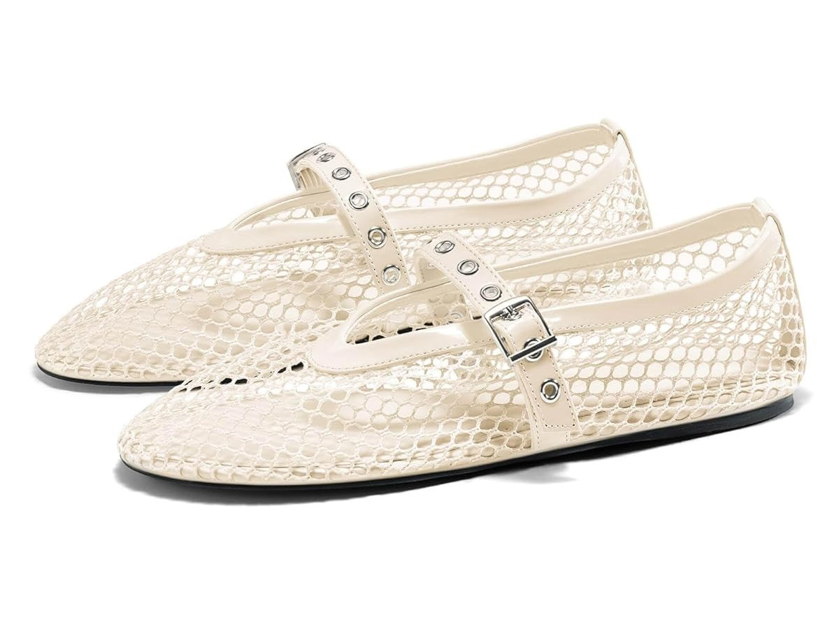 Coutgo Womens Mesh Ballet Flats Mary Jane Fishnet Ballerina Buckle Strap Comfortable Causal Dress... | Amazon (US)