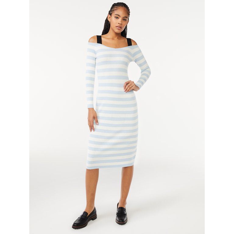 Free Assembly Women's Cold Shoulder Sweater Midi Dress with Long Sleeves | Walmart (US)