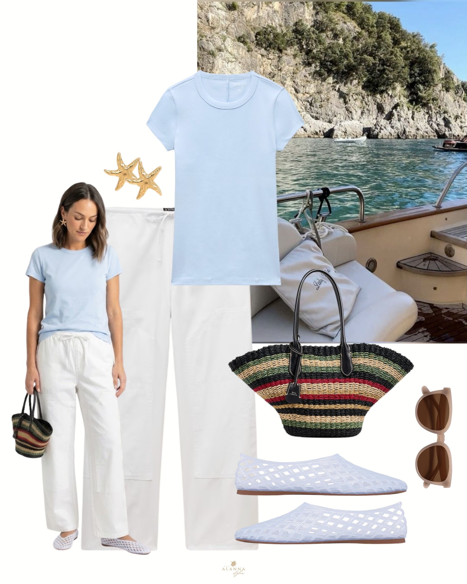 coastal grandmother’s cool younger sister. 🌊⚓️ taking this light blue tee and white linen combo out for a spin. paired with a colorful woven tote and mesh flats for that effortless mediterranean vibe. shop my favorite spring linen staples below! 🐚🥂

#LTKootd