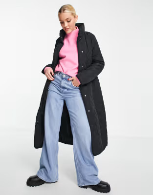 New Look quilted belted midi coat in black | ASOS | ASOS (Global)