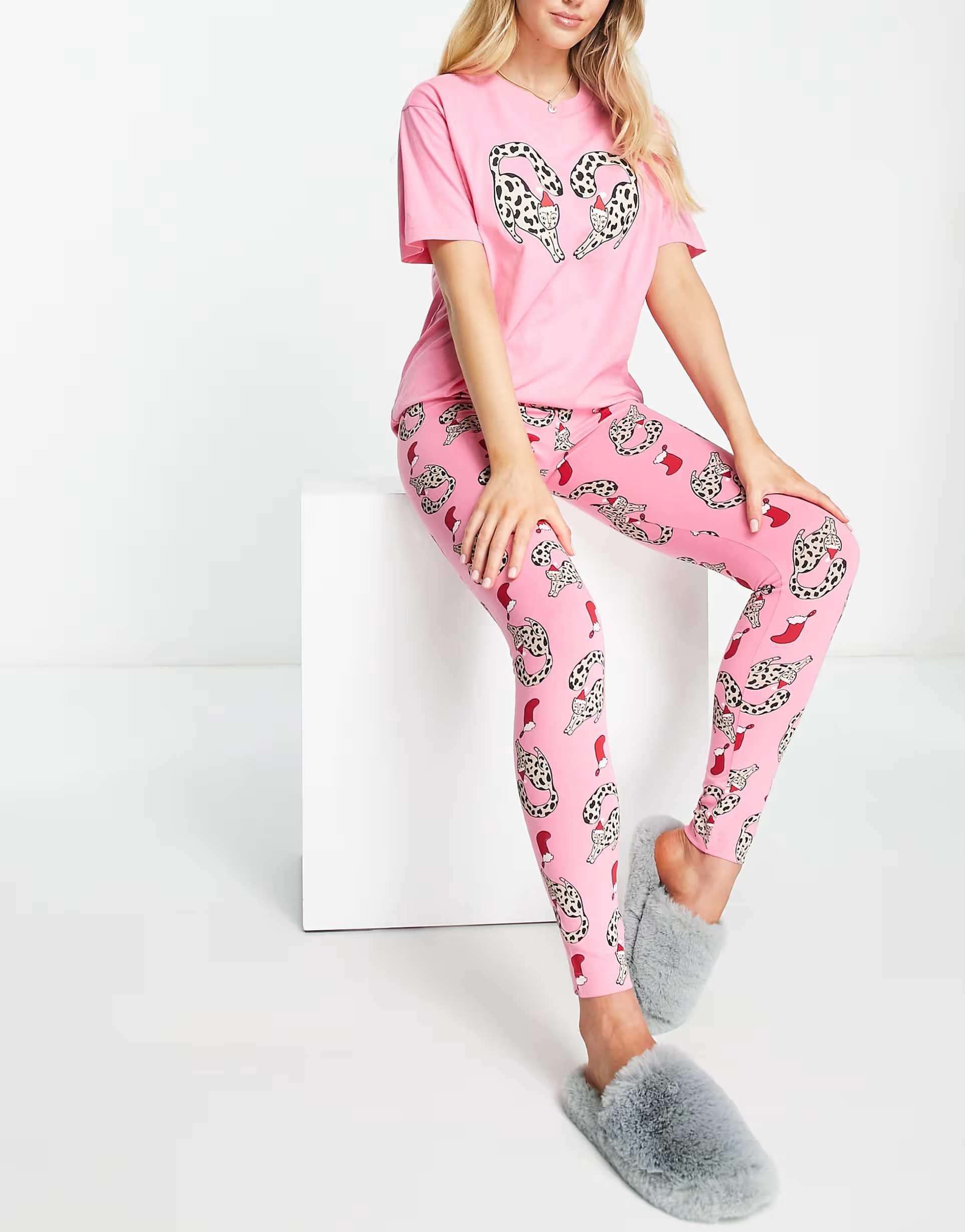 Monki Christmas cat pajama top in pink - part of a set | ASOS (Global)