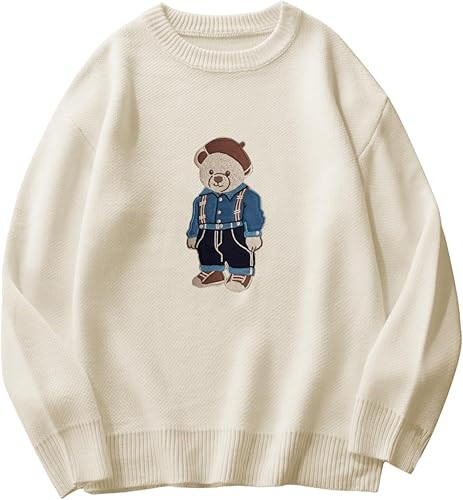 SHENHE Men's Oversized Crew Neck Cute Bear Sweater Vintage Unisex Preppy Graphic Sweater Jumper | Amazon (CA)
