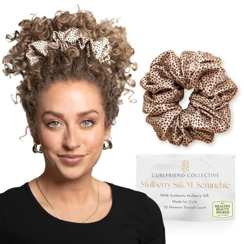 Silk Scrunchies for Ponytail Holders – Oversized Silk Scrunchies – Extra Large No Damage Hair Ties for Curly, Thick, and Thin - Hair Accessories for Women – Leopard/Cheetah Print, XL By Curlfriend | Amazon (US)