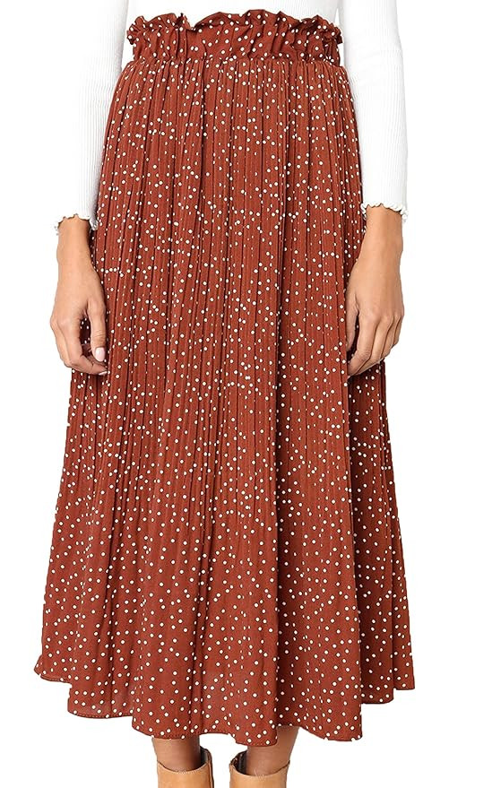 ECOWISH Womens Polka Dot Pockets Pleated Skirt Vintage Puffy Swing Casual Dress | Amazon (US)