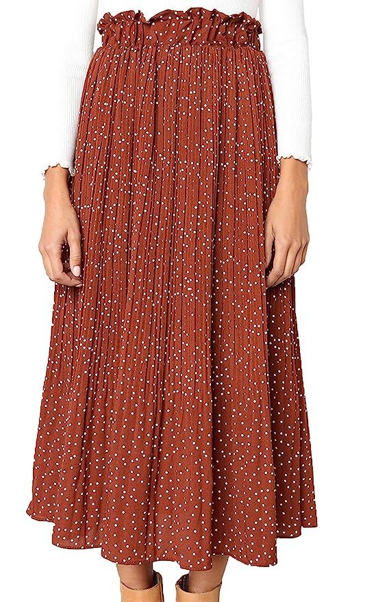 ECOWISH Womens Polka Dot Pockets Pleated Skirt Vintage Puffy Swing Casual Dress | Amazon (US)