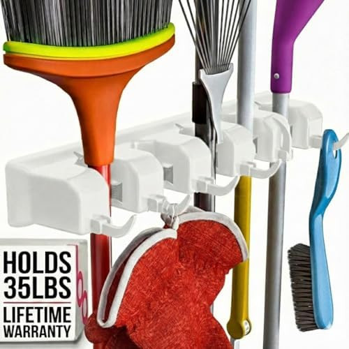 EXTRA GRIP Mop & Broom Holder Wall Mount - Wall Hanging Garden Tool & Utility Closet Organizer, M... | Amazon (US)