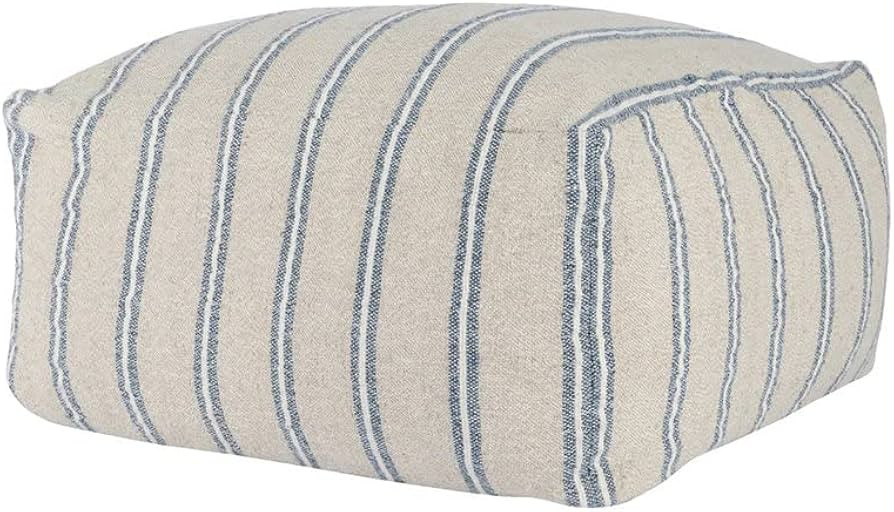 Kosas Home Demi 24x24 Square Linen & Cotton Pouf Ottoman in Natural/Blue | Amazon (US)