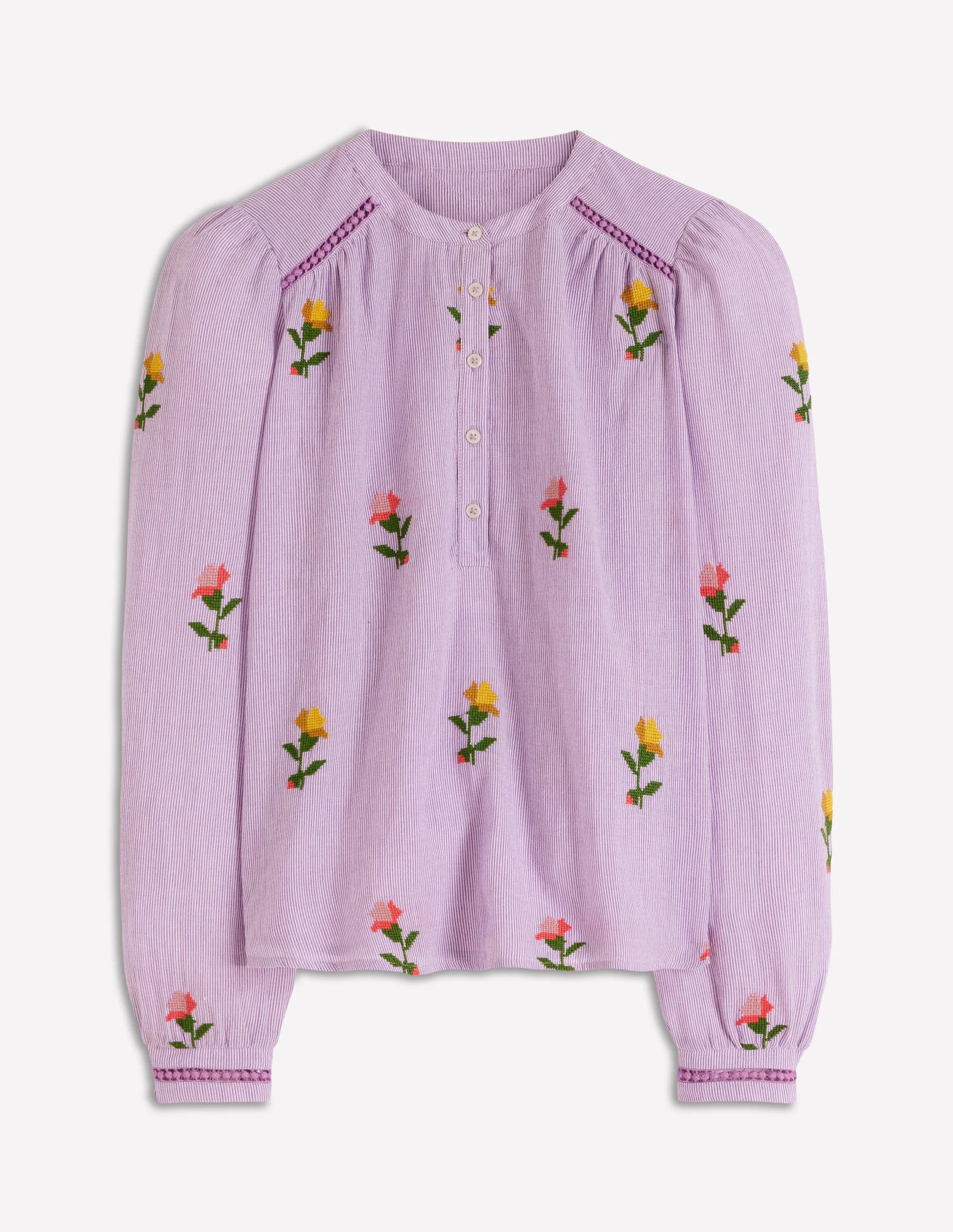 Embroidered Trim Interest Top-Purple Stripe Embroidery | Boden (US)