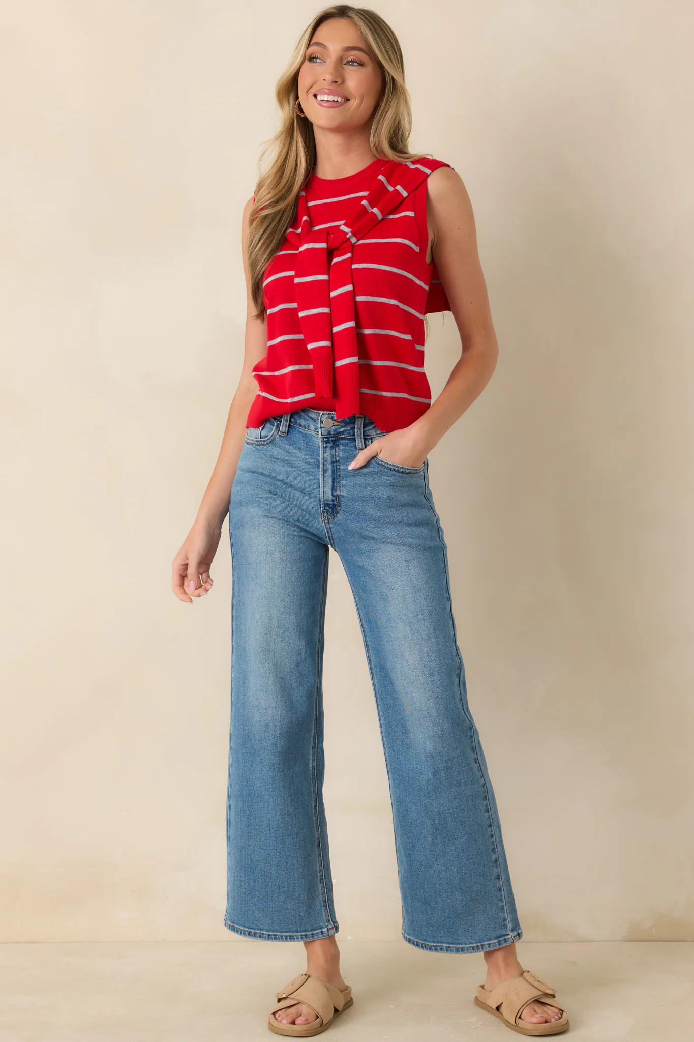 The Hamptons Called Red Stripe Layered Sweater Tank | Red Dress