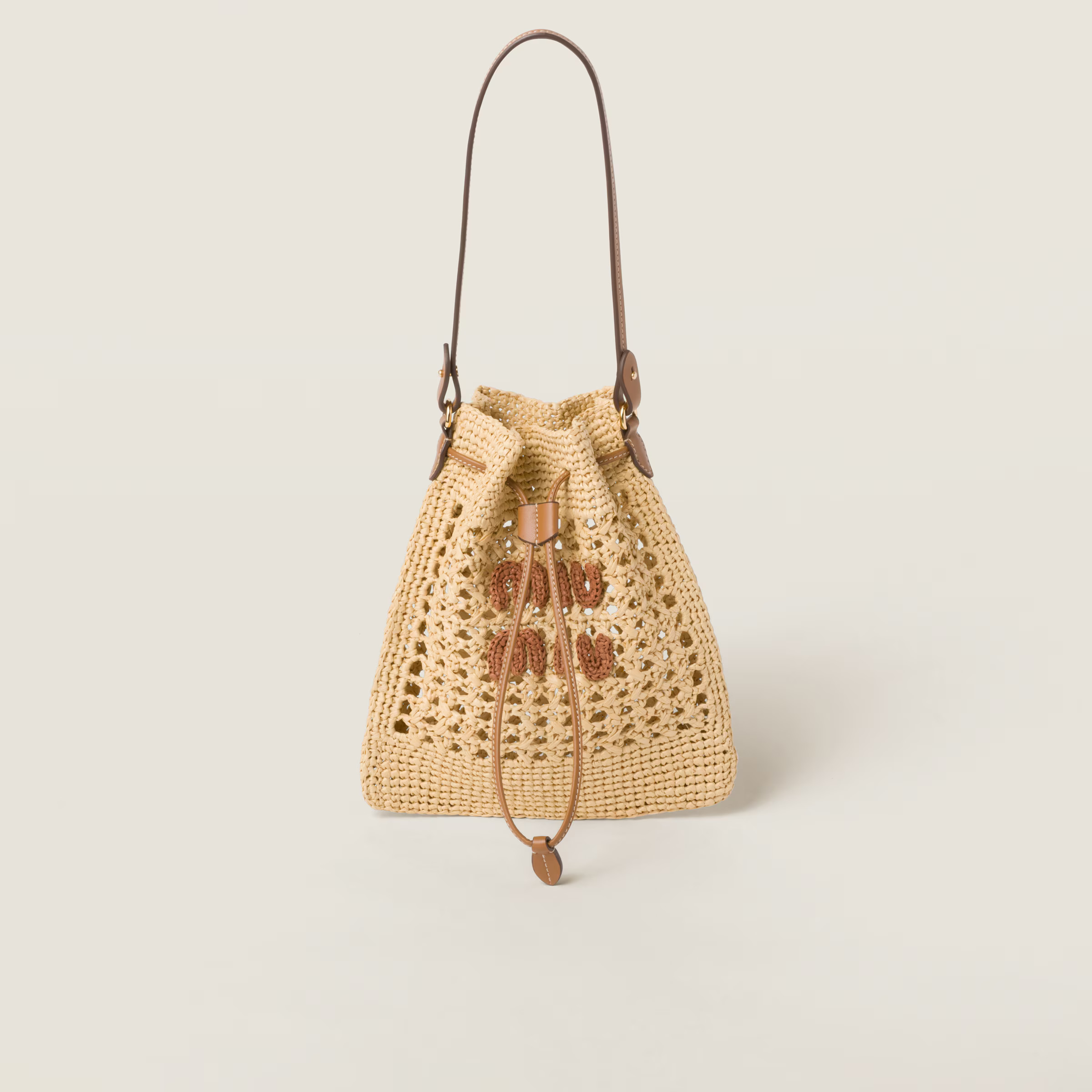 Beige/cognac Woven Fabric Mini-bag | Miu Miu | Miu Miu US