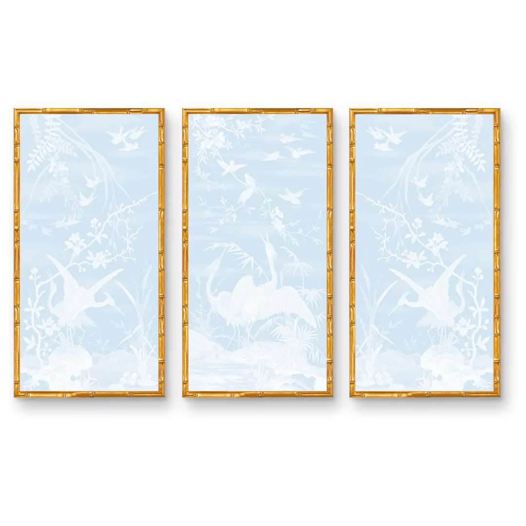 Chinoiserie Vintage Crane Mural Art Print | High-End Wall Art | Urban Garden Prints