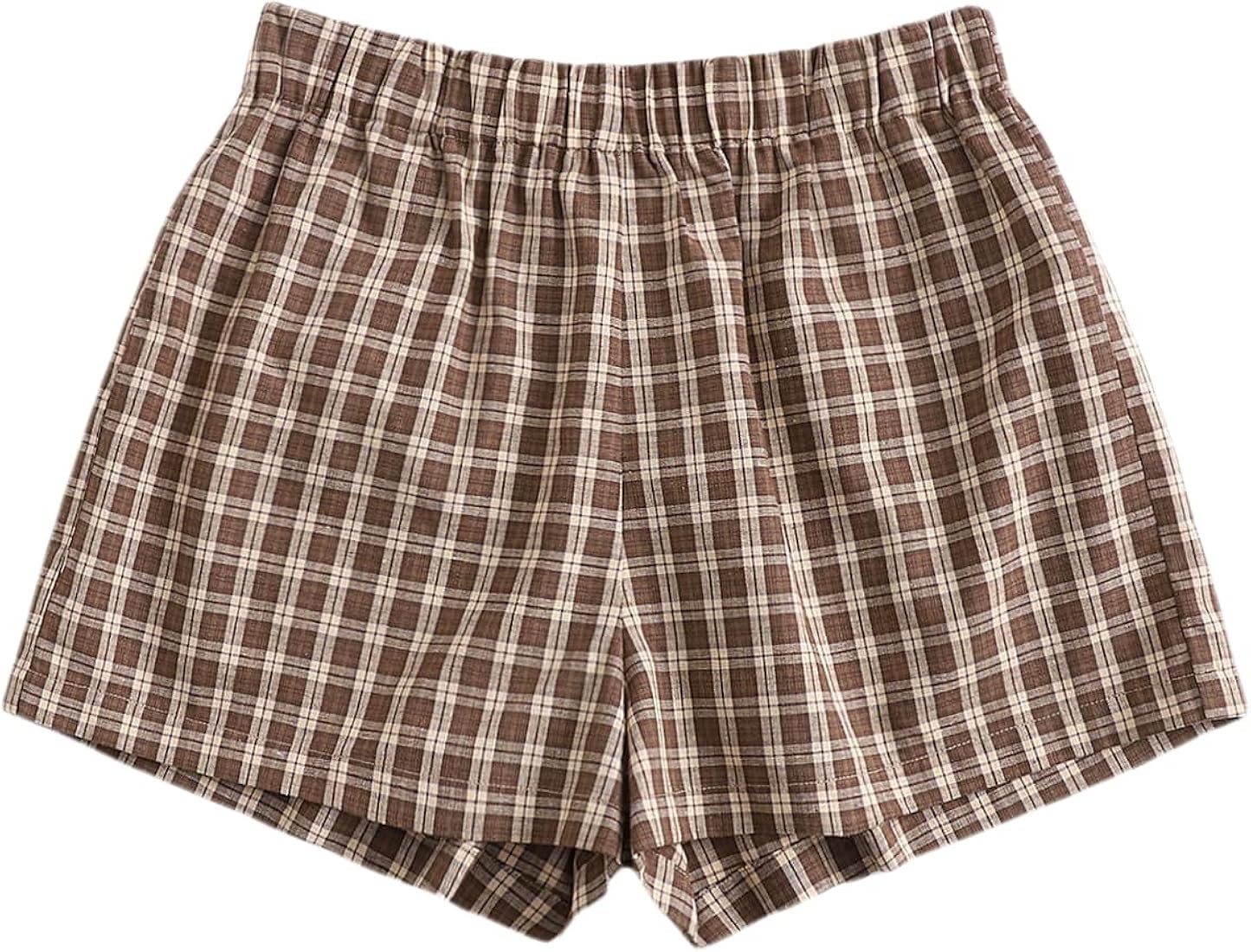 MakeMeChic Women's Elastic Waisted Plaid Shorts Lounge Pajama Shorts | Amazon (US)