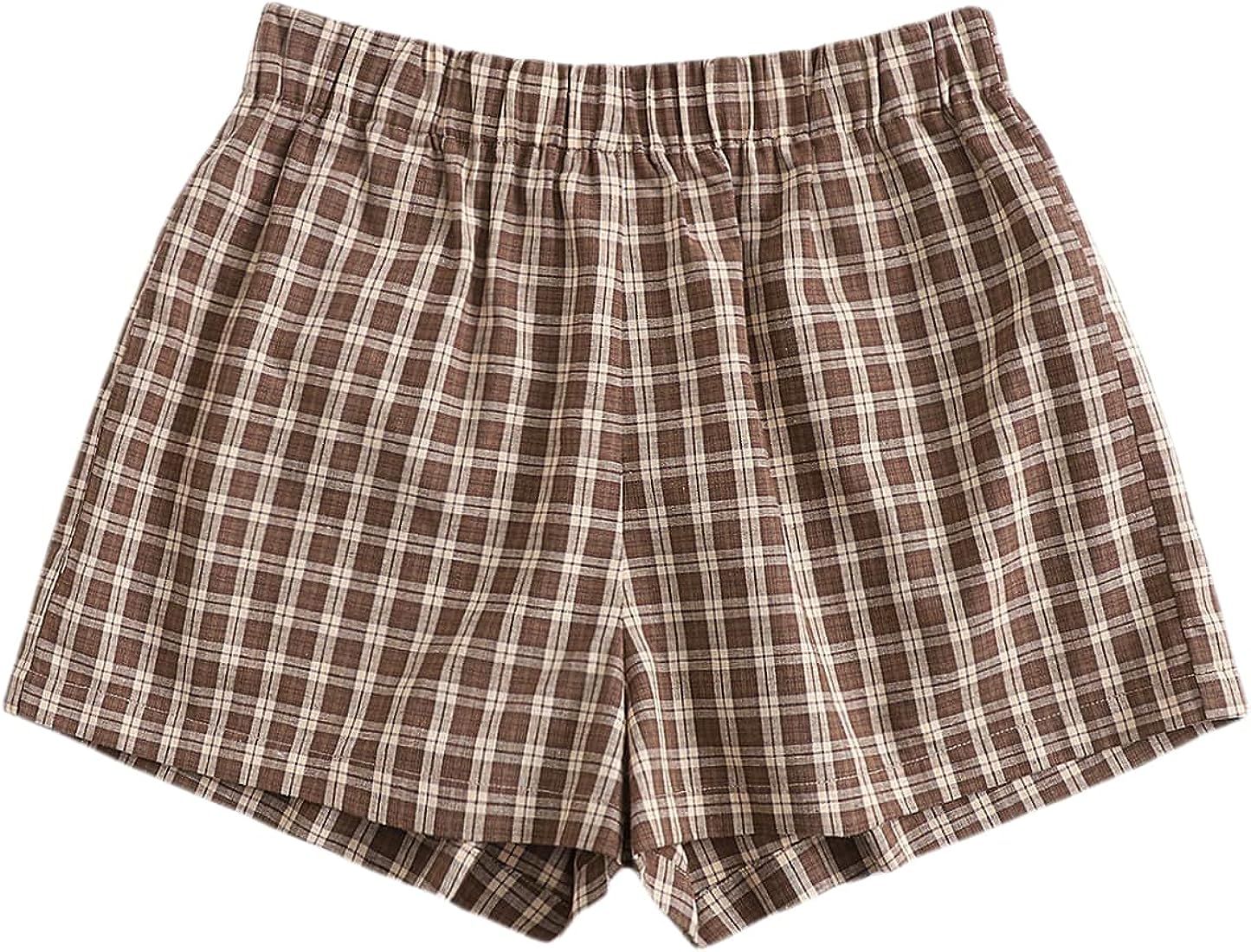 MakeMeChic Women's Elastic Waisted Plaid Shorts Lounge Pajama Shorts | Amazon (US)