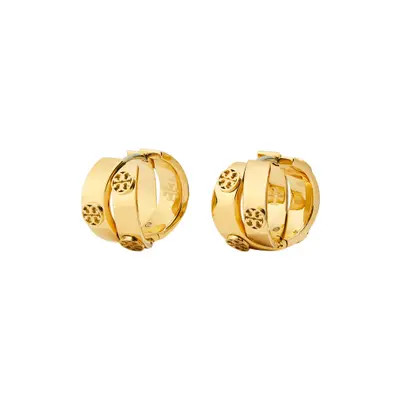 Tory Burch Miller Icon Double Huggie Hoop Earrings in Tory Gold at Nordstrom | Nordstrom