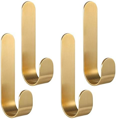 Picowe 4 Pack Brass Hooks, L-Shaped Towel Robe Hook on Wall Door, Self-Adhesive Holders for Hangi... | Amazon (US)