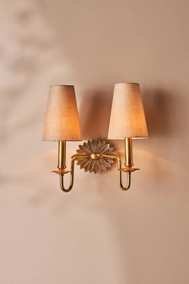 Demeter Feather Metal Shaded Double Sconce Wall Light | Anthropologie (US)