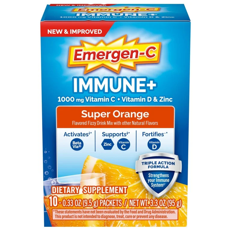 Emergen-C Immune+ Triple Action Immune Support Powder, Betavia (R), 1000Mg, Vitamins C, B,  D and... | Walmart (US)