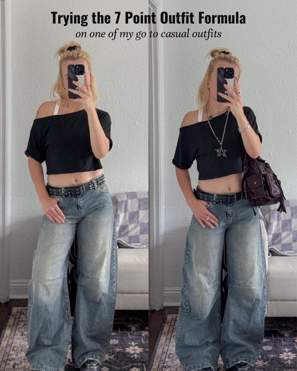 hiii! here is one of my go to everyday outfits i wear on repeat! but i wanted to find a way to make it more interesting. so i decided to try using the 7 point method to spice it up! the 7 point outfit formula is where you assign points to your outfit pieces & try to get the total to be 7 points or higher. basics & staples get 1 point & statement pieces get 2.  i think its really helped refresh my outfit! what do it think? :)

my shoes are form koi footwear! i wasn’t able to link them here but i linked some similar ones from new rock 
 #lookbook  #7pointoutfitmethod #outfitinspo

#LTKootd