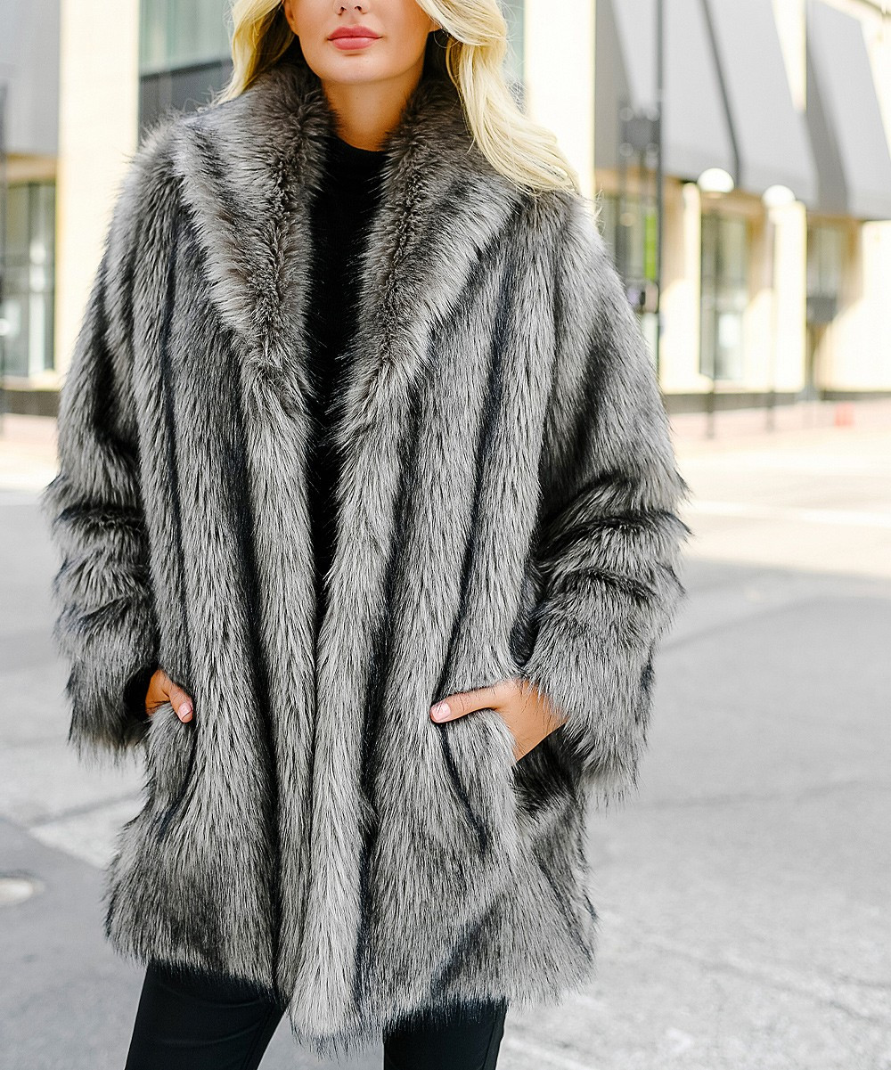 Donna Salyers' Fabulous-Faux Furs Women's Overcoats Grey - Gray Shawl Collar Faux Fur Coat - Women & | Zulily