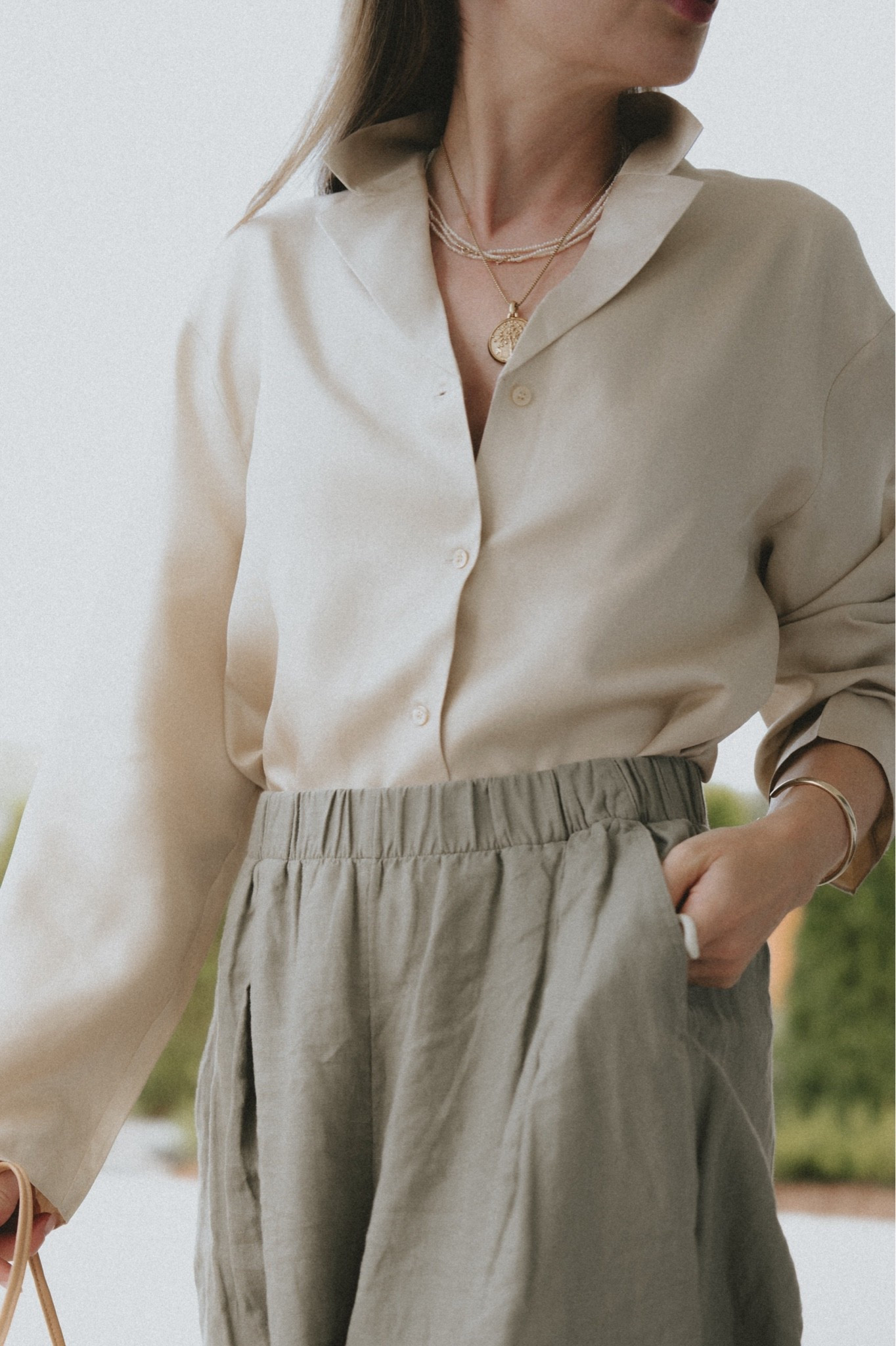Chic & comfy: Silk pajama top + linen pants 
Blouse @Lily Studio 
Jewelry: @Mejuri & David Yurman

#LTKSeasonal #LTKWorkwear #LTKTravel