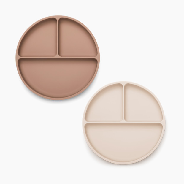 AEIOU Suction Divided Plate in Clay/Oat Milk Size 7.1"" x 7.1"" x 1.4 | Babylist