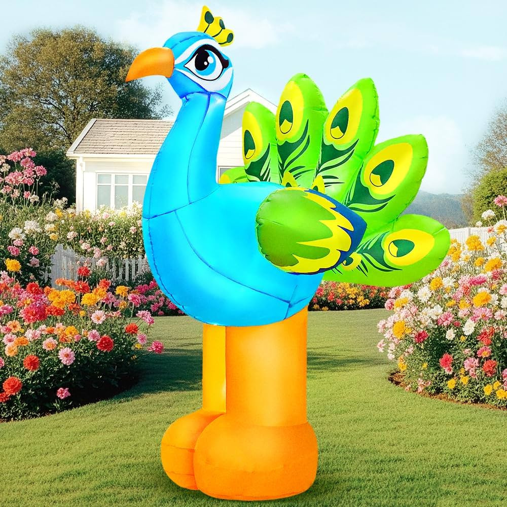 KOOY 6FT Diwali Inflatable Decoration, Peacock Decor Inflatable, Built in LED Lights Blow Up Peac... | Amazon (US)
